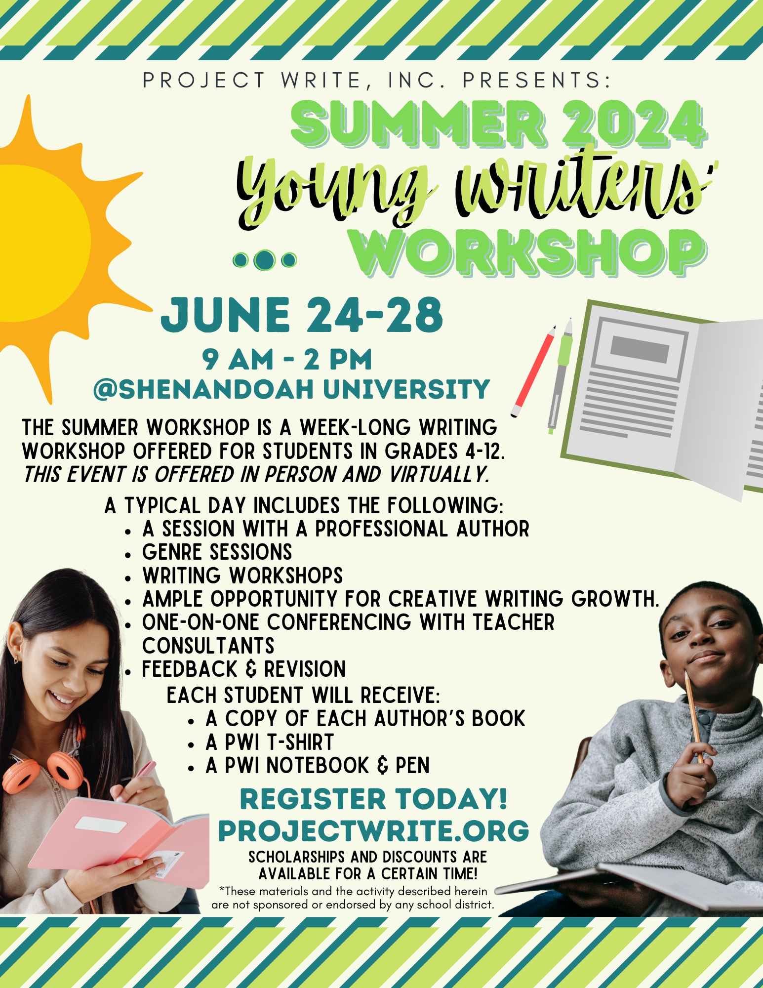 The 2024 summer young writers' workshop will be held June 24-28 at Shenandoah University.