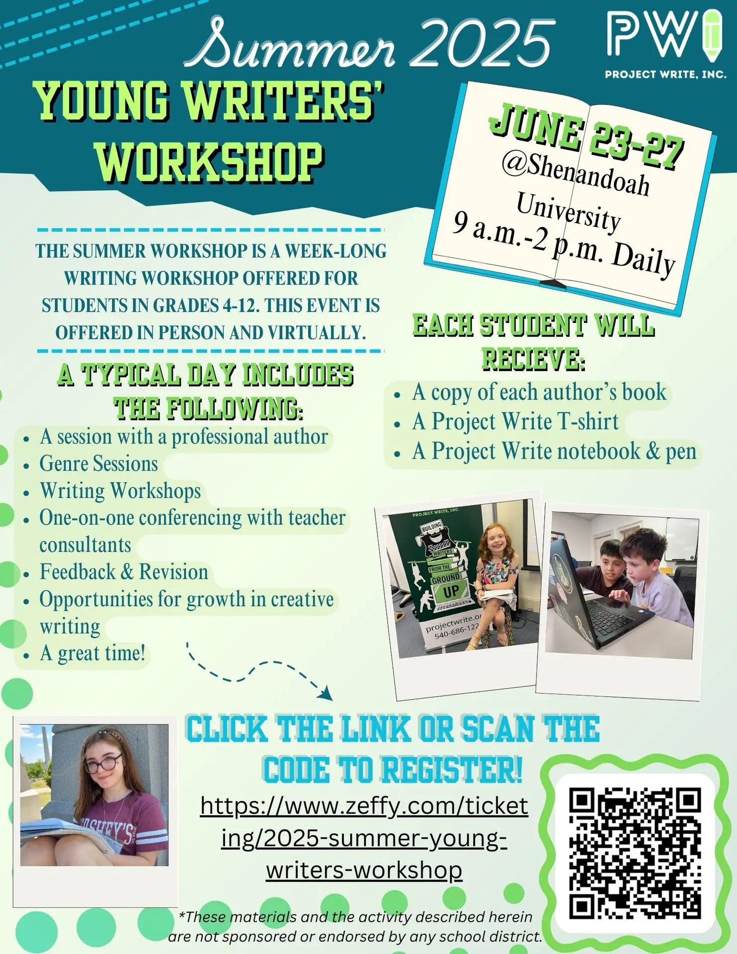 Summer Workshop 2025 Young writers in grades 4-12 June 23-27